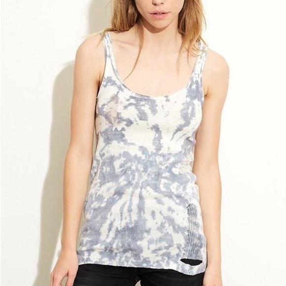 NSF Knit Rosanna Tie Dye Blue Distressed Tank - Picture 1 of 12